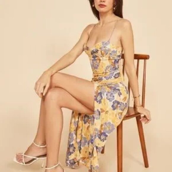 Reformation Kourtney Yellow Floral Midi Dress 4 - Picture 2 of 4